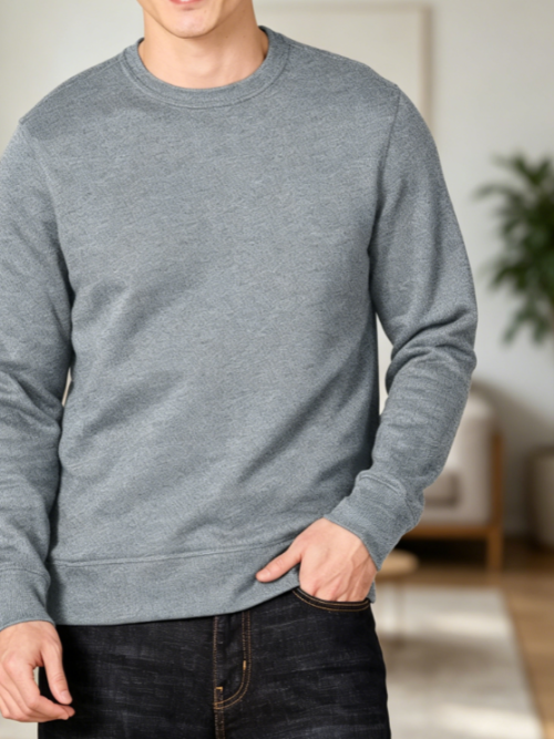 Fleece Crewneck Sweatshirt with Ribbed Neck