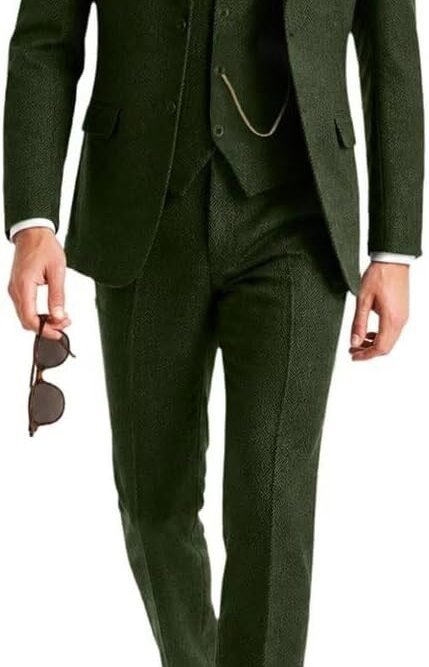 Herringbone Tweed Three-Piece Vintage Suit (Adjustable Waist)