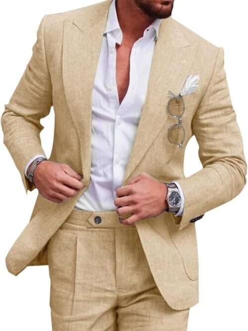 Lightweight Linen Two-Piece Vacation Suit (Peak Lapel)