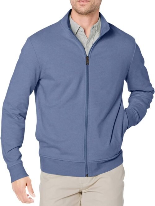 Full Zip Mock Neck French Terry Sweatshirt, Lightweight
