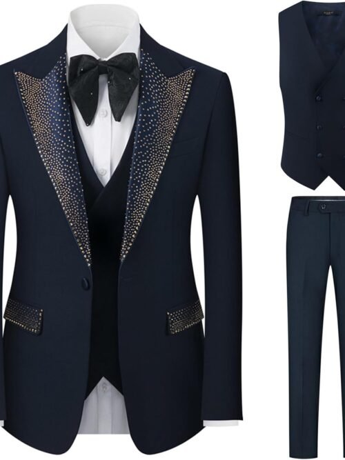 Crystal-Embellished Peak-Lapel Three-Piece Prom Suit