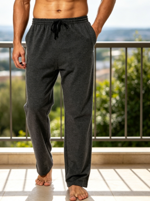 Cotton Yoga Sweatpants Athletic Lounge Pants, Open Bottom Casual Jersey Pants with Pockets