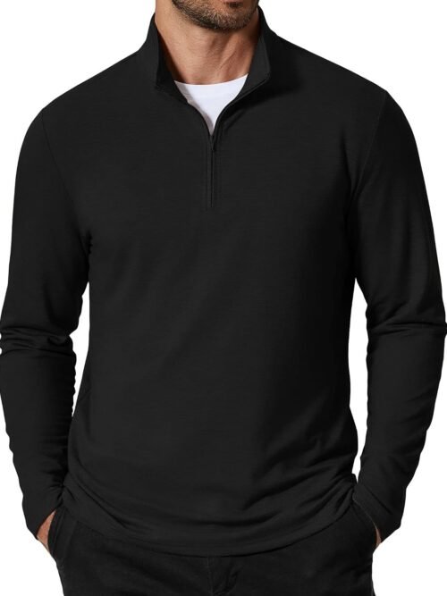 Quarter Zip Pullover Lightweight Mock Neck Long Sleeve Polo Shirts
