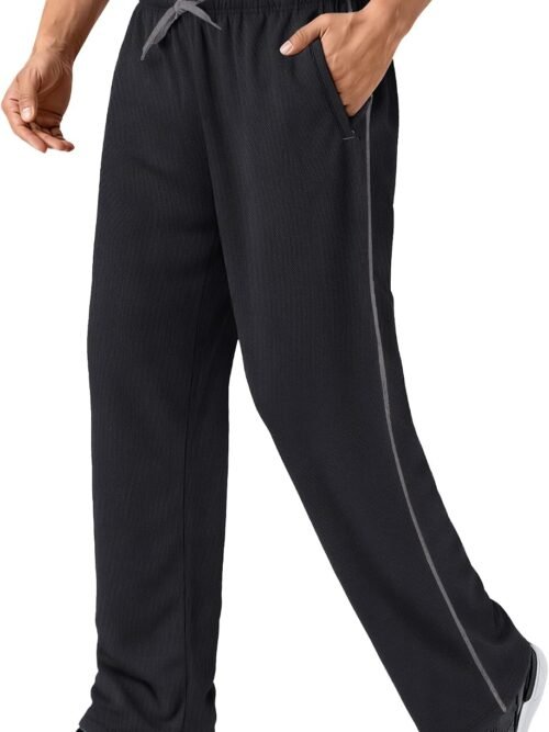 Lightweight Sweatpants Loose Fit Open Bottom Mesh Athletic Pants with Zipper Pockets