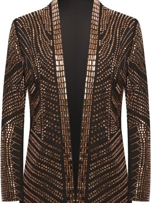 Bespoke Embroidered Sequin Dinner Jacket (Black & Gold)