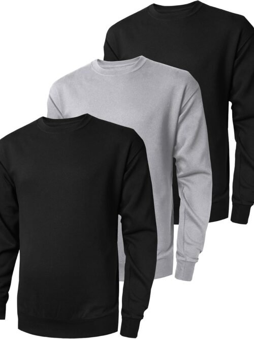 3 Pack Crewneck Sweatshirts, Lightweight Long Sleeve Casual Pullover, Moisture Wicking