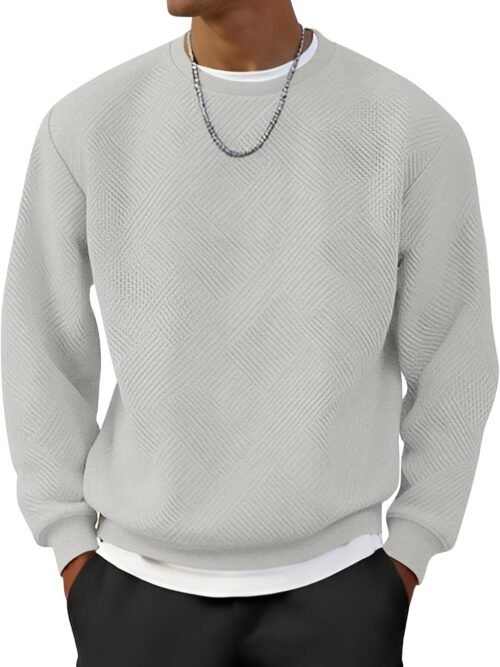 Jacquard Texture Crewneck Pullover Long Sleeve Shirt for Fall Winter