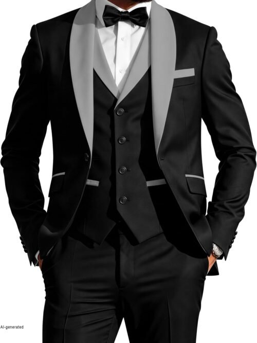Black Shawl-Lapel Three-Piece Tuxedo (Double Vent)