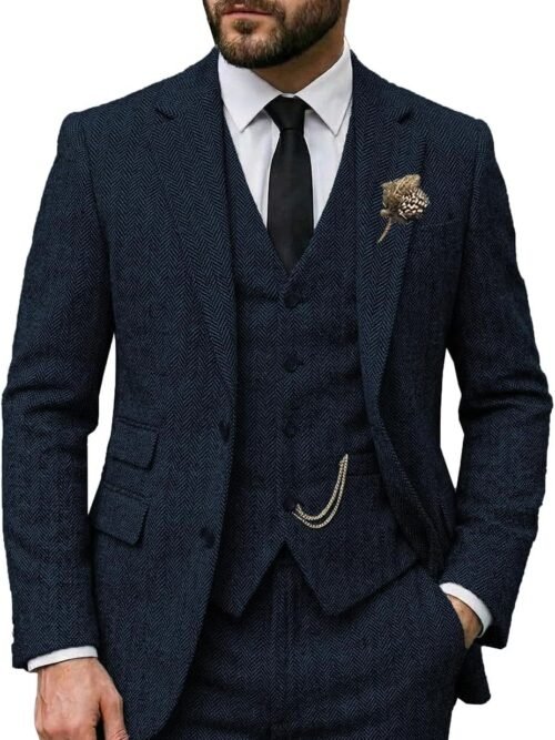 Classic Tweed Herringbone Three-Piece Suit (Regular Fit)