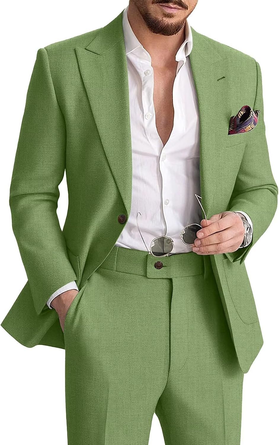 Wrinkle-Resistant Linen Two-Piece Summer Suit (Beach Wedding)